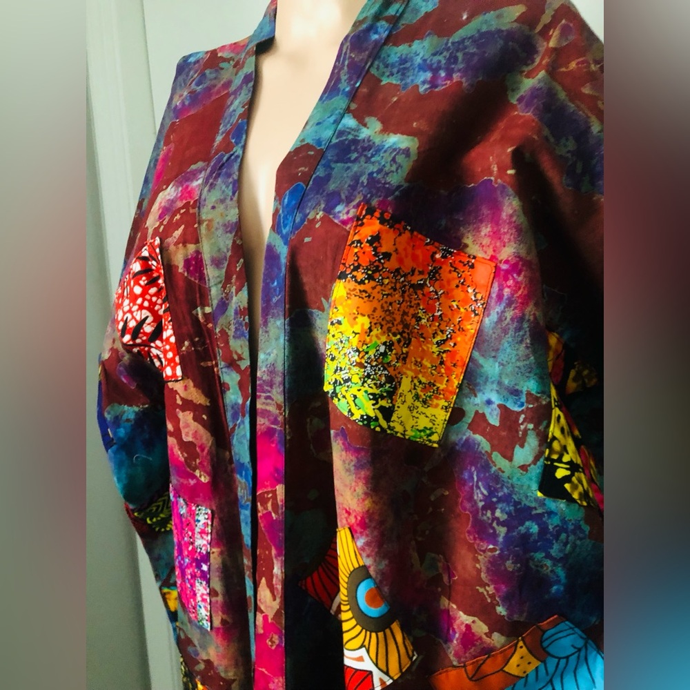 Vibrant Batik Front Patchwork Kimono - image 5